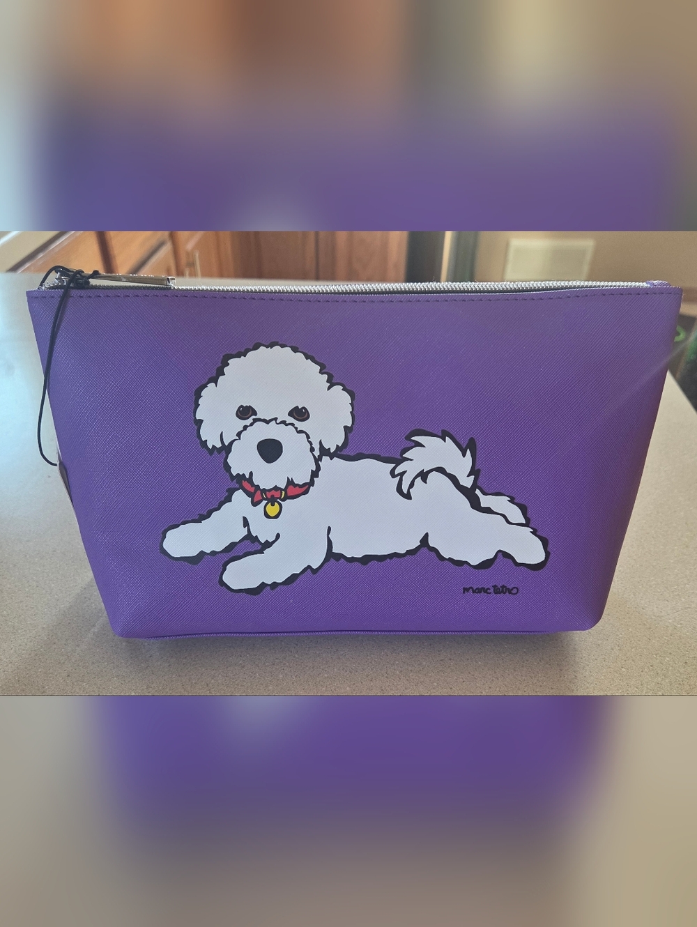 Marc Tetro Purple Dog Print Travel Pouch
